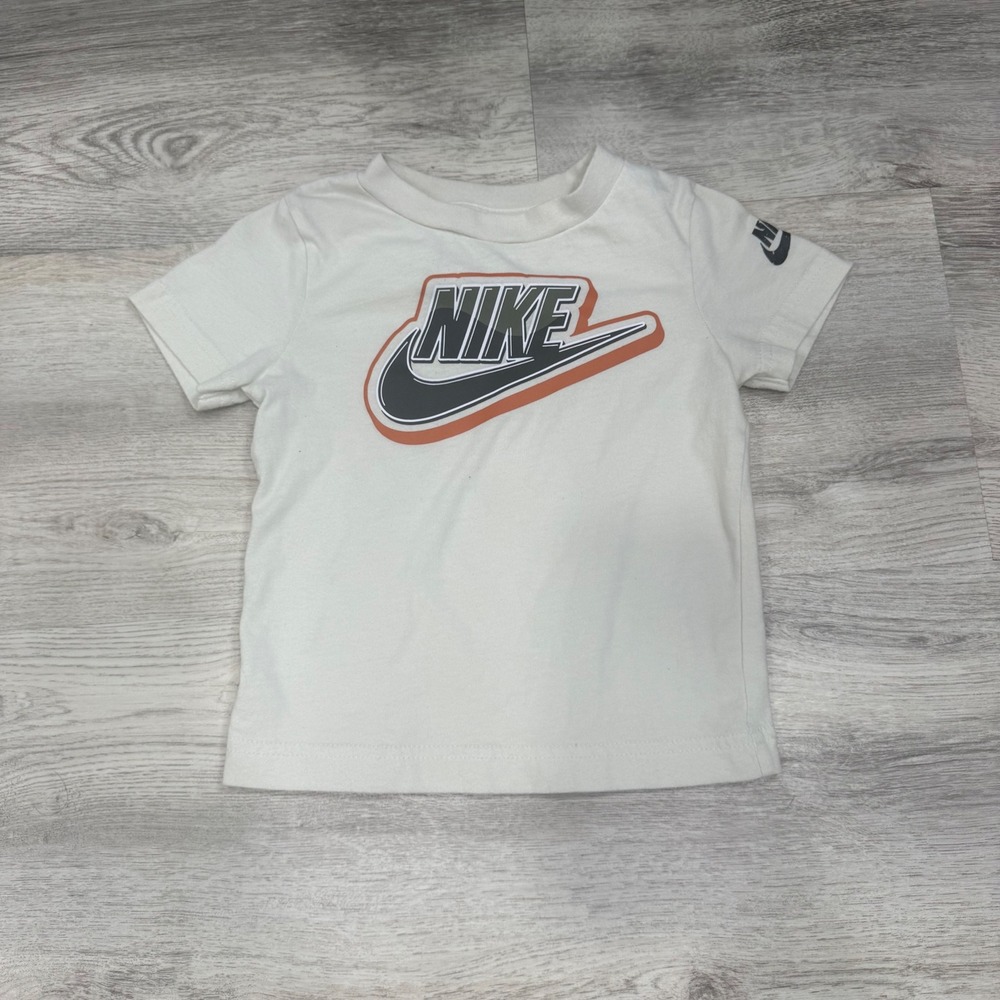 Nike Kids Graphic Logo Short Sleeve T-Shirt Cream Orange Black Size 2T